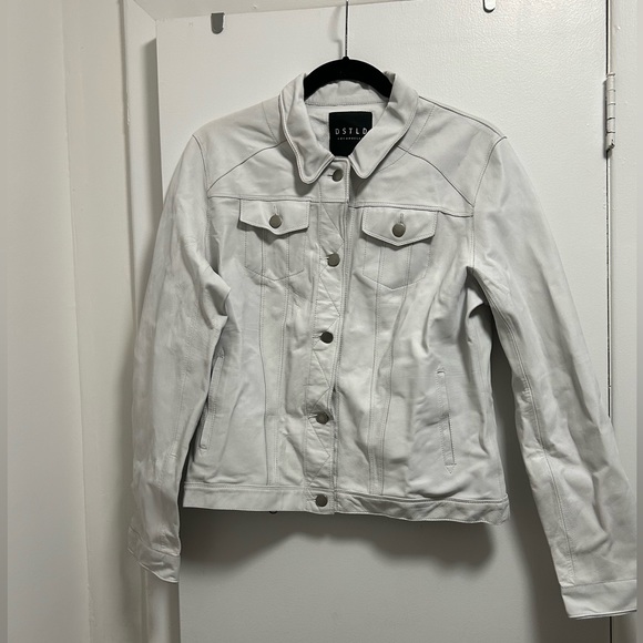 NWOT- DSTLD The Leather Trucker Jacket - size Large - color white/ grey - Picture 3 of 5